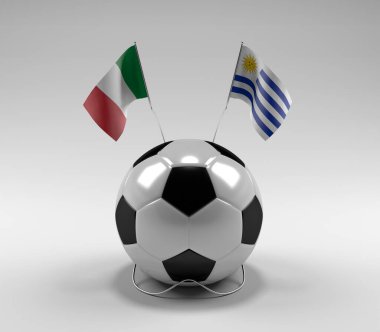 İtalya - Uruguay Futbol Bayrakları, Beyaz Arkaplan - 3D Render