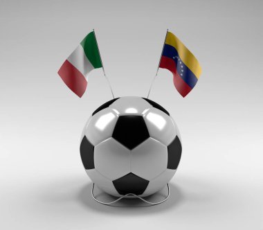 İtalya - Venezuela Futbol Bayrakları, Beyaz Arkaplan - 3D Render