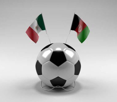 Meksika - Afganistan Futbol Bayrakları, Beyaz Arkaplan - 3D Yapılandırma