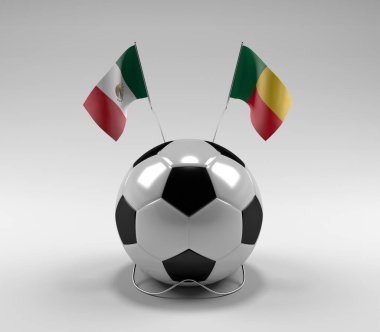 Meksika - Benin Futbol Bayrakları, Beyaz Arkaplan - 3D Render