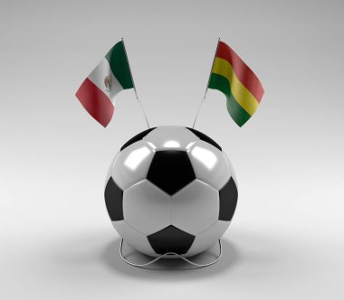 Meksika - Bolivya Futbol Bayrakları, Beyaz Arkaplan - 3D Render