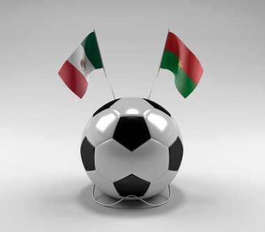 Meksika - Burkina-Faso Futbol Bayrakları, Beyaz Arkaplan - 3D Render