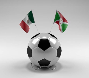 Meksika - Burundi Futbol Bayrakları, Beyaz Arkaplan - 3D Render