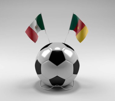 Meksika - Kamerun Futbol Bayrakları, Beyaz Arkaplan - 3D Render