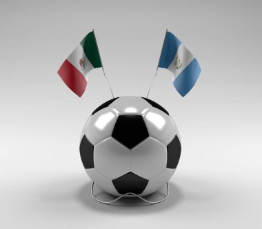 Meksika - Guatemala Futbol Bayrakları, Beyaz Arkaplan - 3D Render