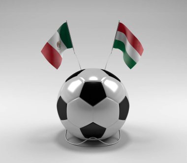 Meksika - Macaristan Futbol Bayrakları, Beyaz Arkaplan - 3D Render