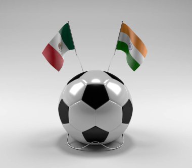 Meksika - Hindistan Futbol Bayrakları, Beyaz Arkaplan - 3D Render