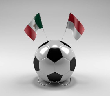 Meksika - Endonezya Futbol Bayrakları, Beyaz Arkaplan - 3D Render
