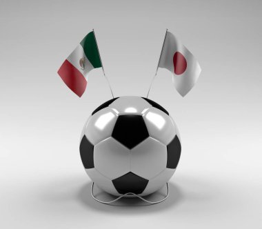 Meksika - Japonya Futbol Bayrakları, Beyaz Arkaplan - 3D Render