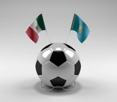Meksika - Kazakistan Futbol Bayrakları, Beyaz Arkaplan - 3D Render
