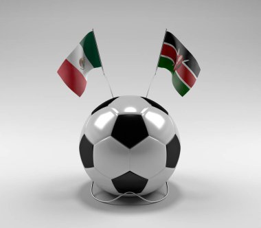 Meksika - Kenya Futbol Bayrakları, Beyaz Arkaplan - 3D Render