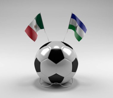 Meksika - Lesotho Futbol Bayrakları, Beyaz Arkaplan - 3D Render