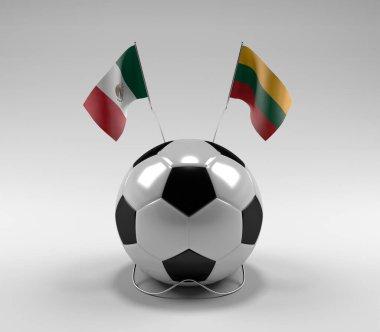 Meksika - Litvanya Futbol Bayrakları, Beyaz Arkaplan - 3D Render