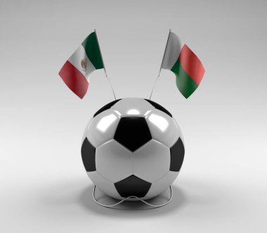 Meksika - Madagaskar Futbol Bayrakları, Beyaz Arkaplan - 3D Render