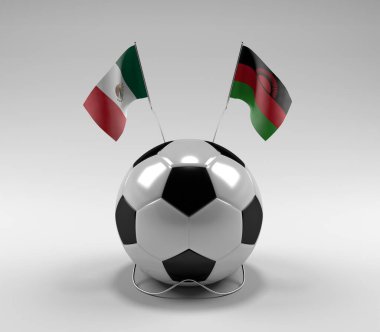 Meksika - Malavi Futbol Bayrakları, Beyaz Arkaplan - 3D Render