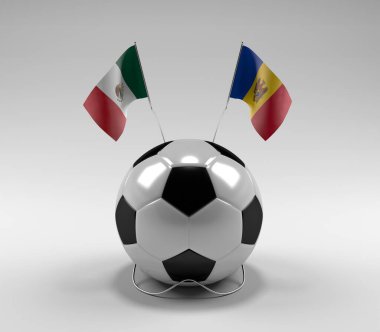 Meksika - Moldova Futbol Bayrakları, Beyaz Arkaplan - 3D Render