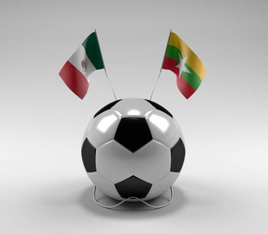 Meksika - Myanmar Futbol Bayrakları, Beyaz Arkaplan - 3D Render
