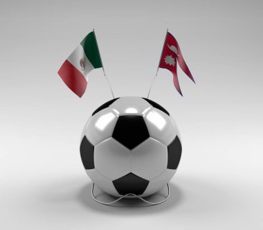 Meksika - Nepal Futbol Bayrakları, Beyaz Arkaplan - 3D Render