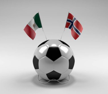 Meksika - Norveç Futbol Bayrakları, Beyaz Arkaplan - 3D Render