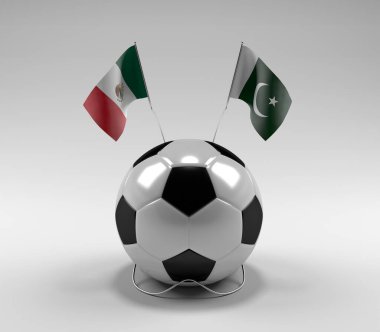 Meksika - Pakistan Futbol Bayrakları, Beyaz Arkaplan - 3D Yapılandırma