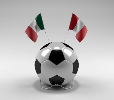 Meksika - Peru Futbol Bayrakları, Beyaz Arkaplan - 3D Render