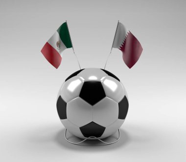Meksika - Katar Futbol Bayrakları, Beyaz Arkaplan - 3D Render