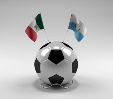 Meksika - San-Marino Futbol Bayrakları, Beyaz Arkaplan - 3D Render