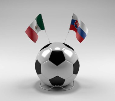 Meksika - Slovakya Futbol Bayrakları, Beyaz Arkaplan - 3D Render