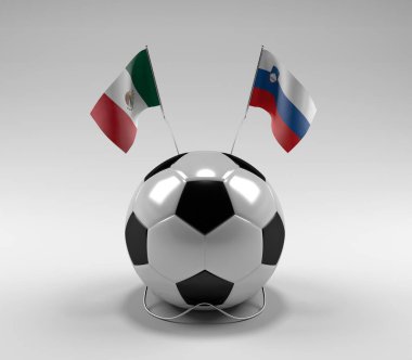 Meksika - Slovenya Futbol Bayrakları, Beyaz Arkaplan - 3D Render
