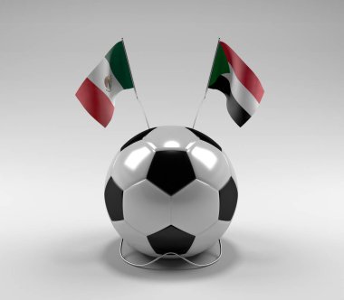 Meksika - Sudan Futbol Bayrakları, Beyaz Arkaplan - 3D Render
