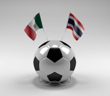 Meksika - Tayland Futbol Bayrakları, Beyaz Arkaplan - 3D Render