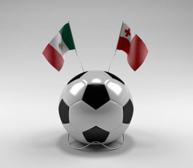 Meksika - Tonga Futbol Bayrakları, Beyaz Arkaplan - 3D Render