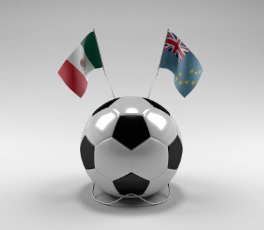 Meksika - Tuvalu Futbol Bayrakları, Beyaz Arkaplan - 3D Render