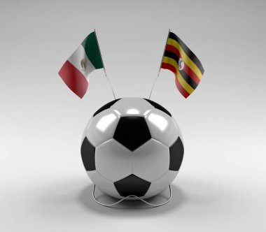 Meksika - Uganda Futbol Bayrakları, Beyaz Arkaplan - 3D Render