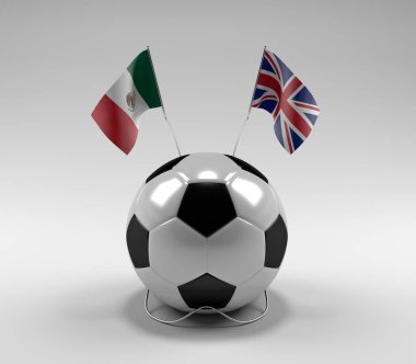 Meksika - Birleşik Krallık Futbol Bayrakları, Beyaz Arkaplan - 3D Render