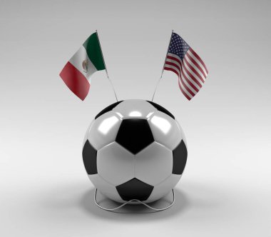 Meksika - Amerika Birleşik Devletleri Futbol Bayrakları, Beyaz Arkaplan - 3D Render