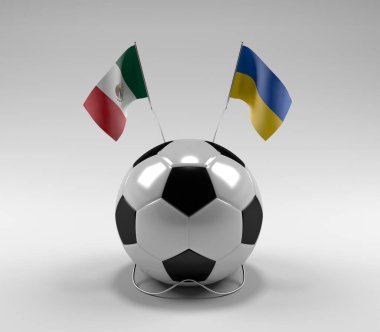 Meksika - Ukrayna Futbol Bayrakları, Beyaz Arkaplan - 3D Render