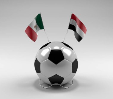 Meksika - Yemen Futbol Bayrakları, Beyaz Arkaplan - 3D Render