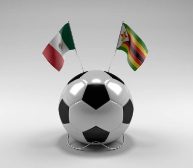 Meksika - Zimbabwe Futbol Bayrakları, Beyaz Arkaplan - 3D Render