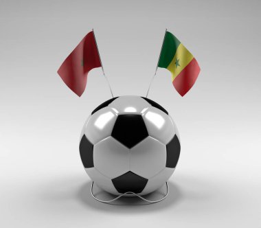 Fas - Senegal Futbol Bayrakları, Beyaz Arkaplan - 3D Render
