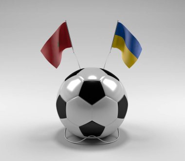 Fas - Ukrayna Futbol Bayrakları, Beyaz Arkaplan - 3D Render