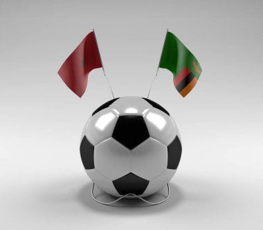 Fas - Zambiya Futbol Bayrakları, Beyaz Arkaplan - 3D Render