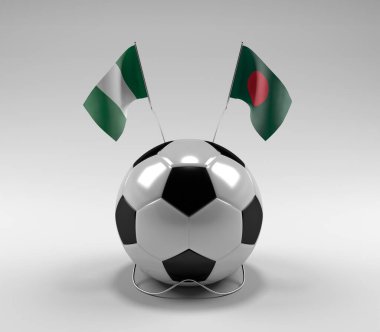 Nijerya - Bangladeş Futbol Bayrakları, Beyaz Arkaplan - 3D Render