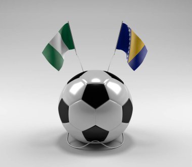 Nijerya - Bosna-Hersek Futbol Bayrakları, Beyaz Arkaplan - 3D Render