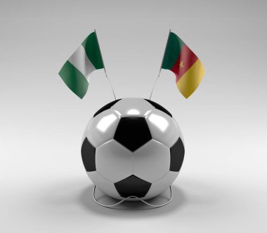 Nijerya - Kamerun Futbol Bayrakları, Beyaz Arkaplan - 3D Render