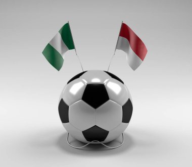 Nijerya - Endonezya Futbol Bayrakları, Beyaz Arkaplan - 3D Render