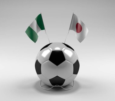 Nijerya - Japonya Futbol Bayrakları, Beyaz Arkaplan - 3D Render