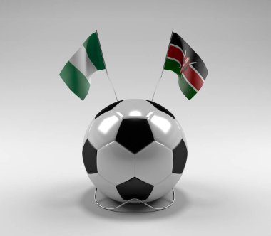 Nijerya - Kenya Futbol Bayrakları, Beyaz Arkaplan - 3D Render