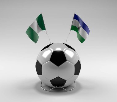 Nijerya - Lesotho Futbol Bayrakları, Beyaz Arkaplan - 3D Render