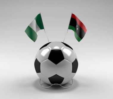 Nijerya - Libya Futbol Bayrakları, Beyaz Arkaplan - 3D Render